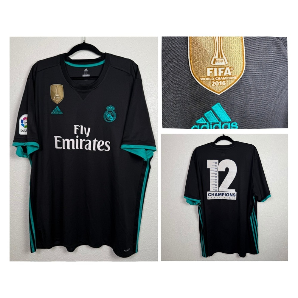 Adidas Real Madrid‎ 2017/2018 Away Jersey 12 Champions Cardiff 2017 Black 3XL